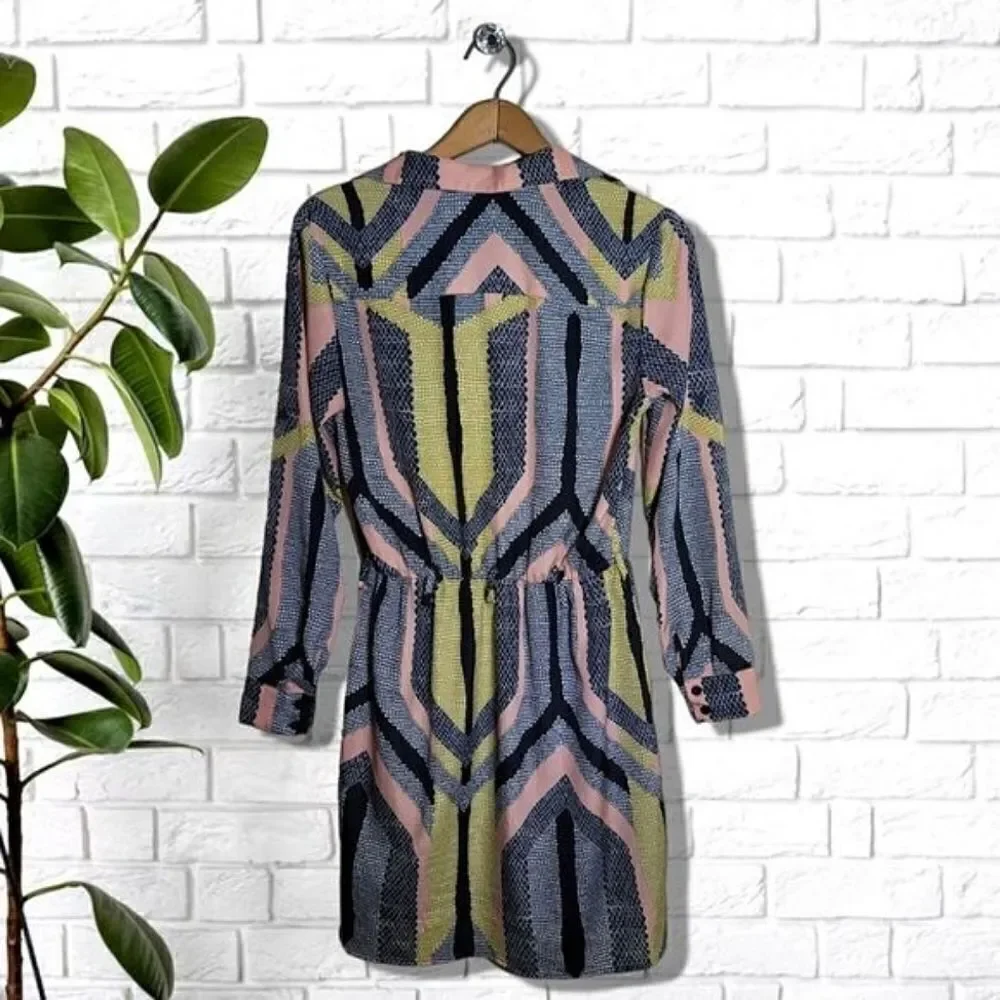 Bar III Geometric Long Sleeve Button-Down Dress - Picture 4 of 9